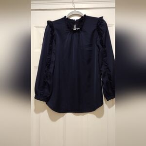 J. Crew Midnight Blue Ruffle Sleeve Blouse